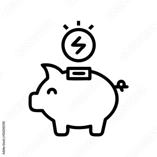 Energy Saving Piggy Bank Icon: A simple, yet effective illustration symbolizing energy savings, featuring a piggy bank connected to an energy source.