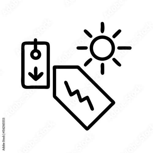 Sun sale symbol on white background: A sun with sales symbols illustrates a sale in the sunshine indicating discounts, saving or deals