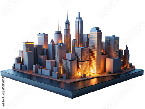 A 3d model of a modern city skyline at night isolated on transparent background © MRS Shopna