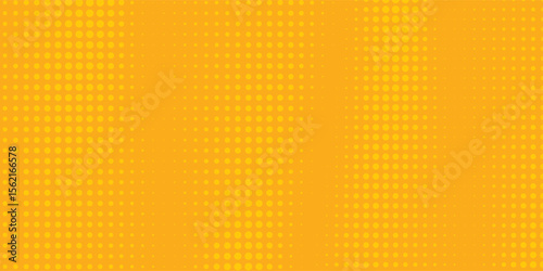 Yellow halftone pattern. Retro comic gradient background. Bright orange pixelated dotted texture overlay