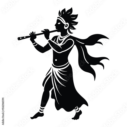 Celebration of janmashtami festival  lord krishna playing flute 