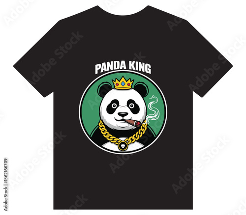 Panda King Wearing Crown and Gold Chain Smoking Cigar - Hip Hop Streetwear Animal T-Shirt Design