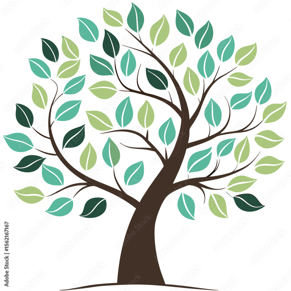 Obraz premium Tree with leaves vector illustration, tree with leaves