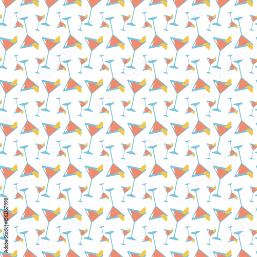 Seamless Pattern of Colorful Cocktail Glasses with Orange Wedges Motif