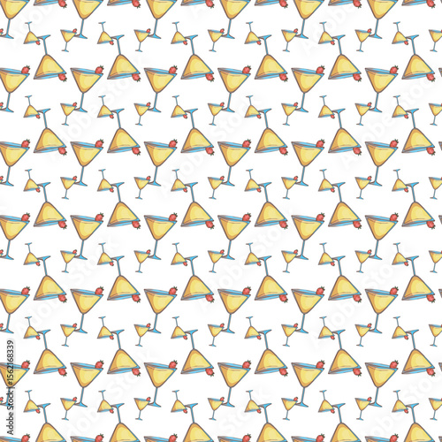 Seamless Pattern of Martini Glasses with Decorative Garnishes