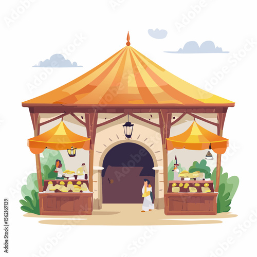 Arabic Style Market Stall with Person Shopping
