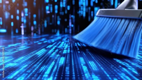 Abstract animation of data deletion showing cybersecurity process of erasing digital memory and system protection