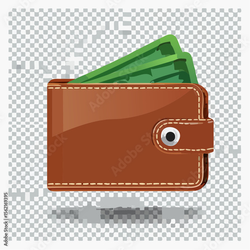 Brown Leather Wallet with Green Cash Bills