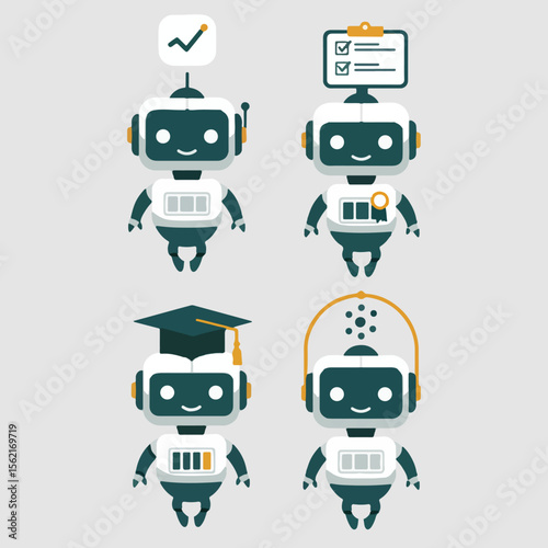set minimalist geometric flat vector design of mini personal mentor robots