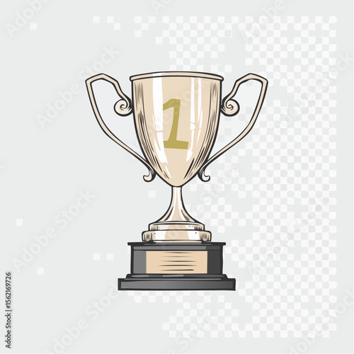 First Place Trophy Illustration: Gold Cup Award on Black Base
