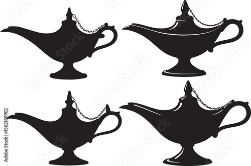 Aladdin magic lamp silhouette vector illustration