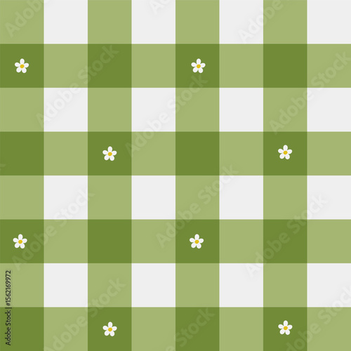 seamless flannel pattern. Idea for fabric, tablecloth pattern, wrapping paper, gift paper. abstract pattern background. cute colorful pattern. green square with daisy