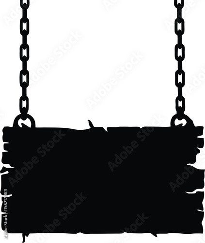 Hanging Wooden Signboard Silhouette Design Isolated