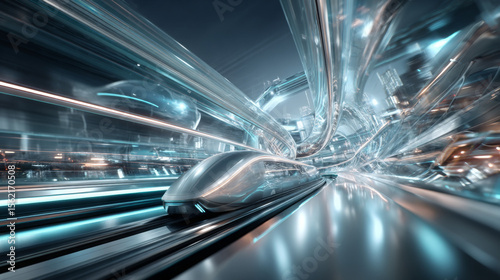 Futuristic Transportation Concept with High-Speed Train at Night