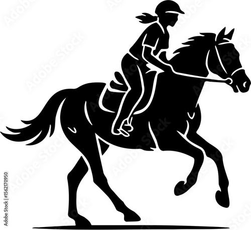 silhouette vector illustration of a person riding a horse, isolated on white