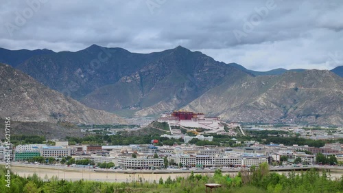 Majestic potala palace and lhasa cityscape timelapse showcasing scenic beauty of tibet