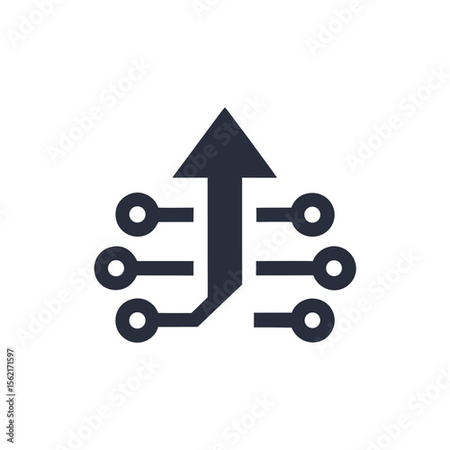 Dark blue circuit board arrow merging lines technology merge