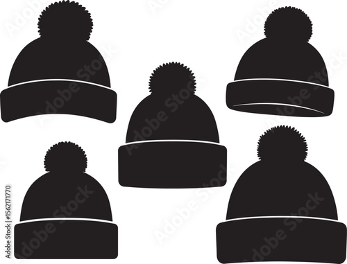 bobble winter hat silhouette vector illustration