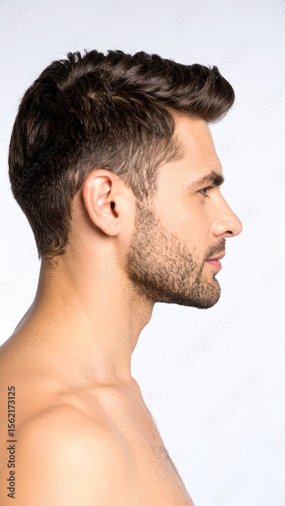 Fototapeta premium Handsome Man Profile Shot Skincare Wellness Concept.