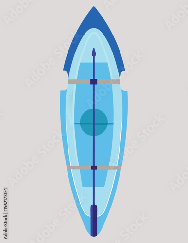 Monochrome blue kayak in top view minimalist vector flat icon style