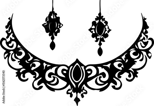 Necklace Silhouette Vector Art, Elegant Necklace Vector Design, Fashion Jewelry Silhouette Art, Stylish Necklace Vector Illustration, Minimal Necklace Silhouette Art, Black Necklace Vector Design, Jew
