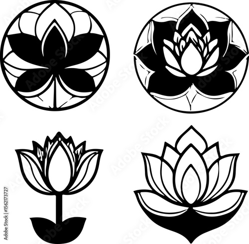 Water Lily Silhouette Vector Set, Water Lily Outline Vector Art, Water Lily Flower Silhouette Collection, Set of Water Lily Vector Illustrations, Botanical Water Lily Silhouette Set, Minimalist Water 