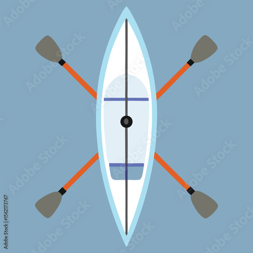 Symmetrical twin kayak with paddles in top view flat minimal style
