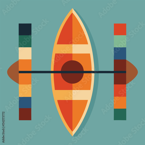 Symmetrical flat kayak with paddles shown in infographic vector style