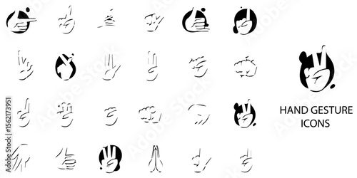 Hand gestures simple concept 44 icons set.Included icons as fingers interaction, pinky swear, forefinger point, greeting, pinch, hand washing and more. Vector illustration.