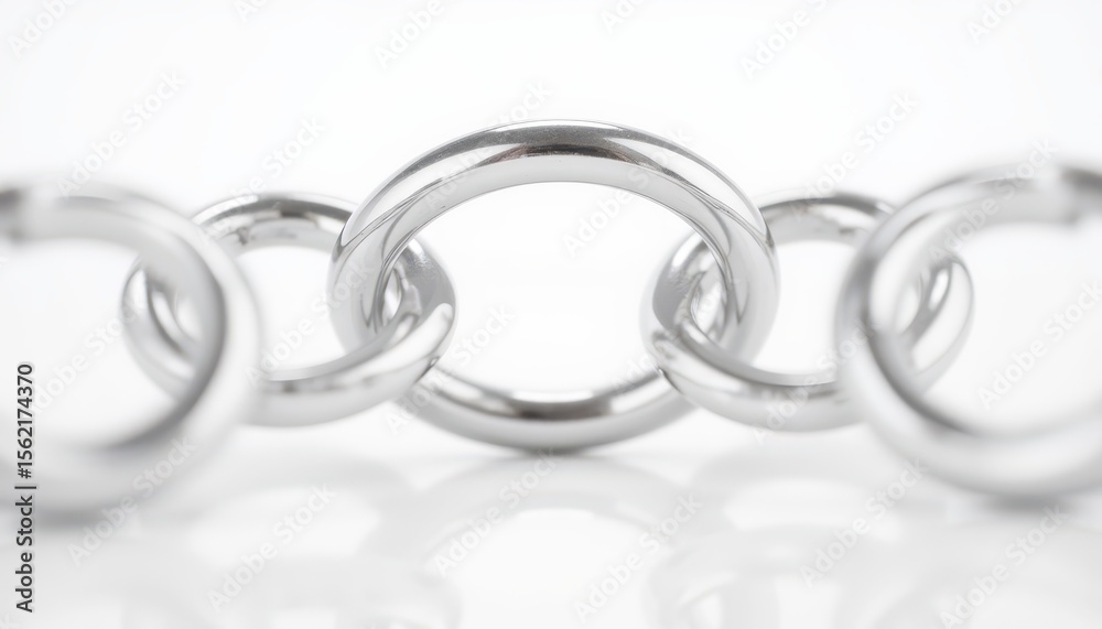 Obraz premium wireframe style 3d rings linking together seamlessly on a white background, with soft reflections and shallow dof.