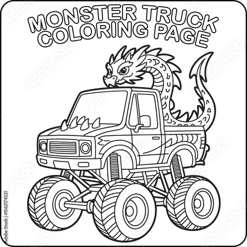 Monster Truck with Dragon Coloring Page Fun Printable for Kids