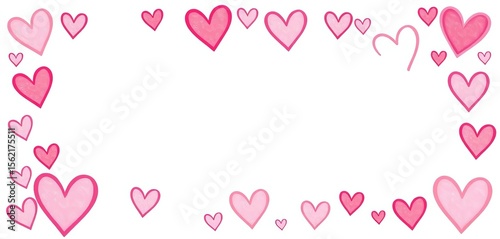 Whimsical hand-drawn heart frames in pastel pink, perfect for Valentine's Day designs,  pattern,  graphic