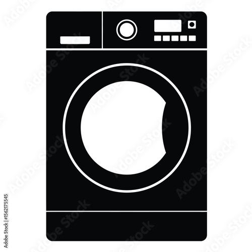 A vector icon of a front-loading washing machine, isolated on white, perfect for illustrating household laundry and cleaning appliance technology