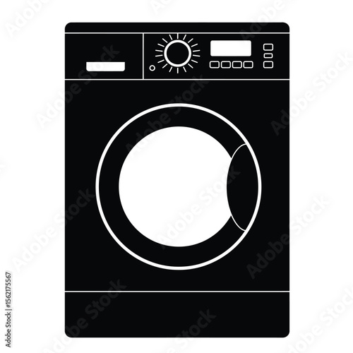 Vector icon of a white front-load washing machine, an isolated household appliance for clean laundry and clothes