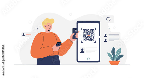 Qr code payment vector illustration: contactless mobile technology for digital transactions