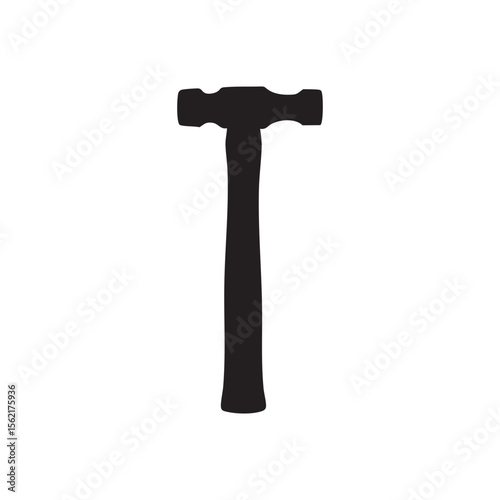 Black silhouette of a ball peen hammer isolated on white background silhouette