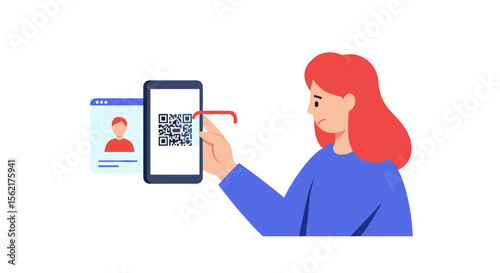 Qr code scanning concept with smartphone and profile page in flat vector illustration for digital security and authentication design