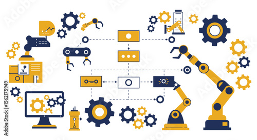Industrial automation and robotics system vector illustration for technology design