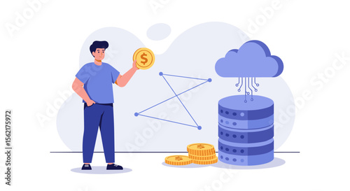 Cloud computing and data storage concept vector illustration in flat style