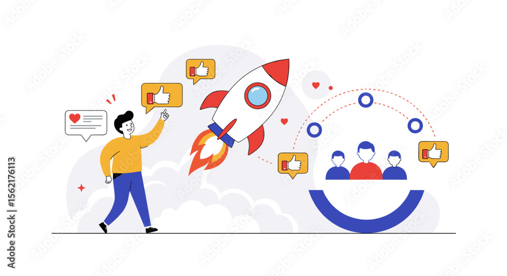 Vector illustration of social media marketing and engagement concept in a flat style Vector illustration of social media marketing and engagement concept in a flat style