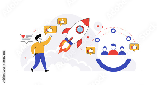 Vector illustration of social media marketing and engagement concept in a flat style
