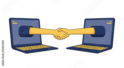 Virtual handshake concept vector illustration for online collaboration in flat style