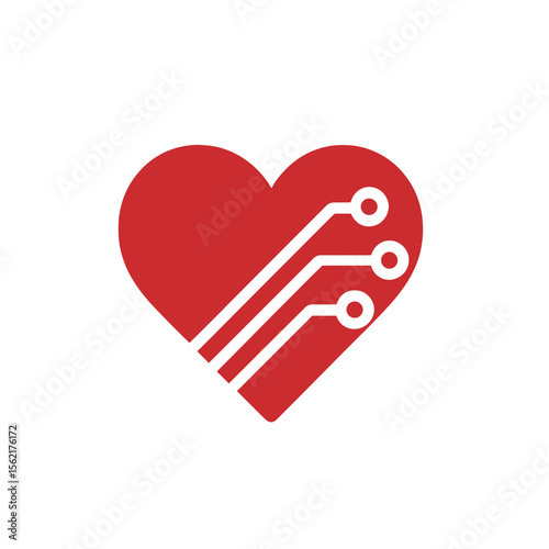 Modern Flat Heart Digital Circuit Technology Symbol Icon Design