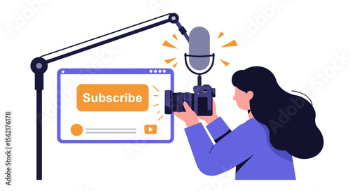 Podcast production and youtube subscription vector illustration for digital media content creation