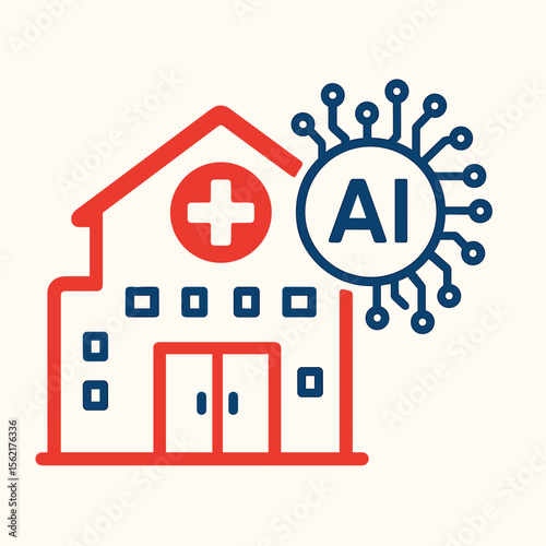 Simple Line Art Artificial Intelligence Hospital Building Health Care Icon