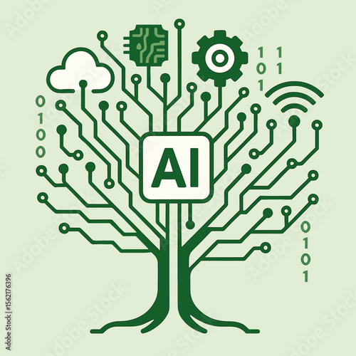 Simple Flat Style Artificial Intelligence Tree Illustration Creative Concept