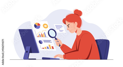 Business analysis and data review concept vector illustration in modern flat style for reports and presentations