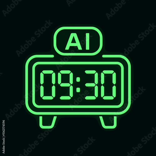 Glowing Neon Digital Alarm Clock Line Art Displaying Time 09:30