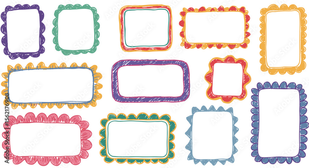 Colorful hand drawn frames vector illustration for scrapbook and design projects