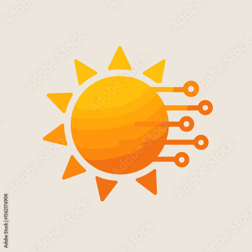 Gradient Style Sun Technology Integration Icon with Digital Connections Symbol